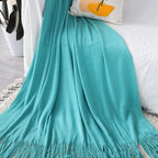 Teal Acrylic Knitted Throw Blanket