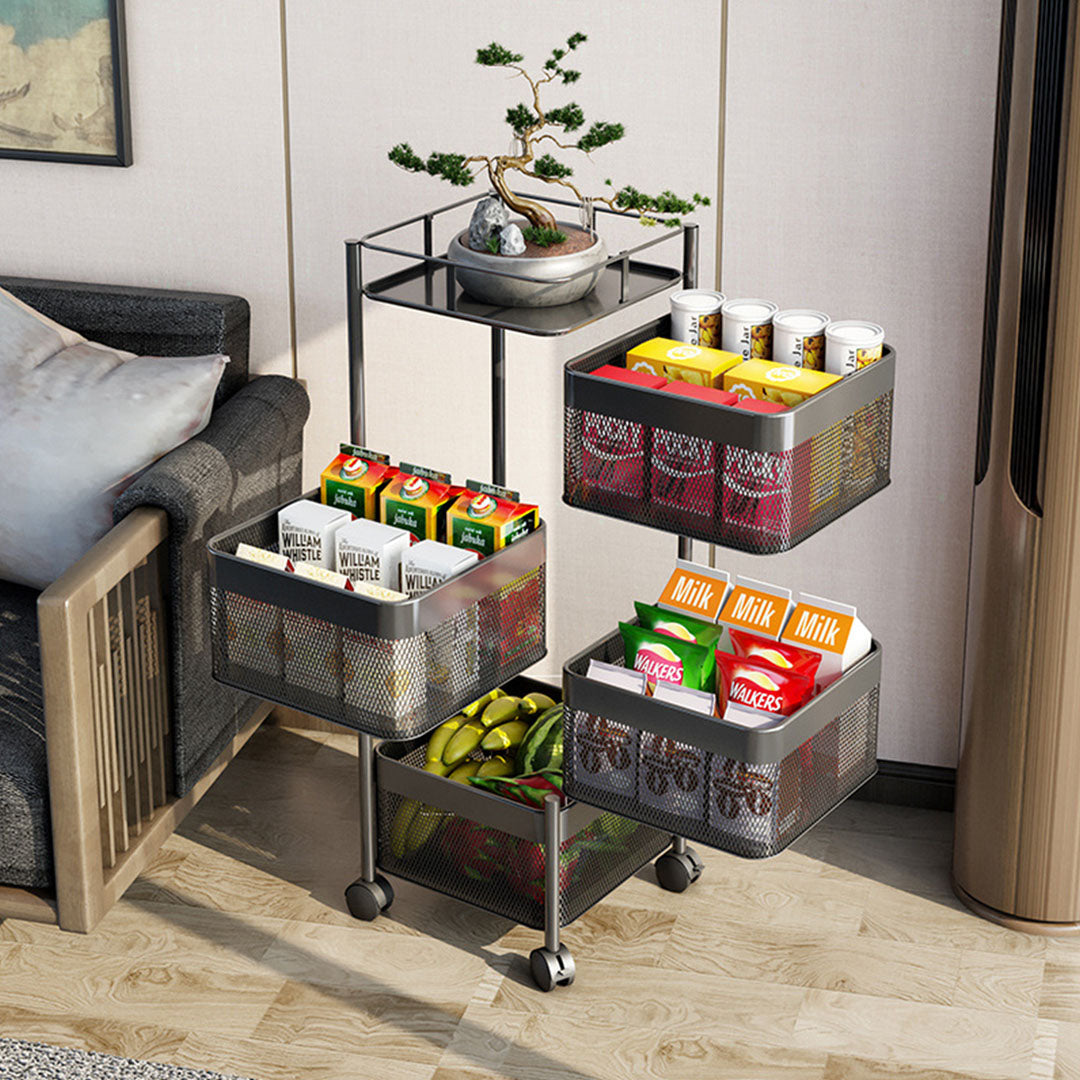 4 Tier Steel Square Rotating Kitchen Cart