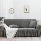 Grey Colored 3- Seater Sofa Cover with Ruffled Skirt