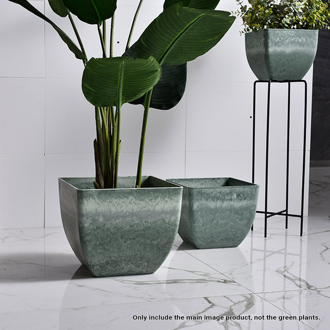 32cm Green Grey Square Resin Planter