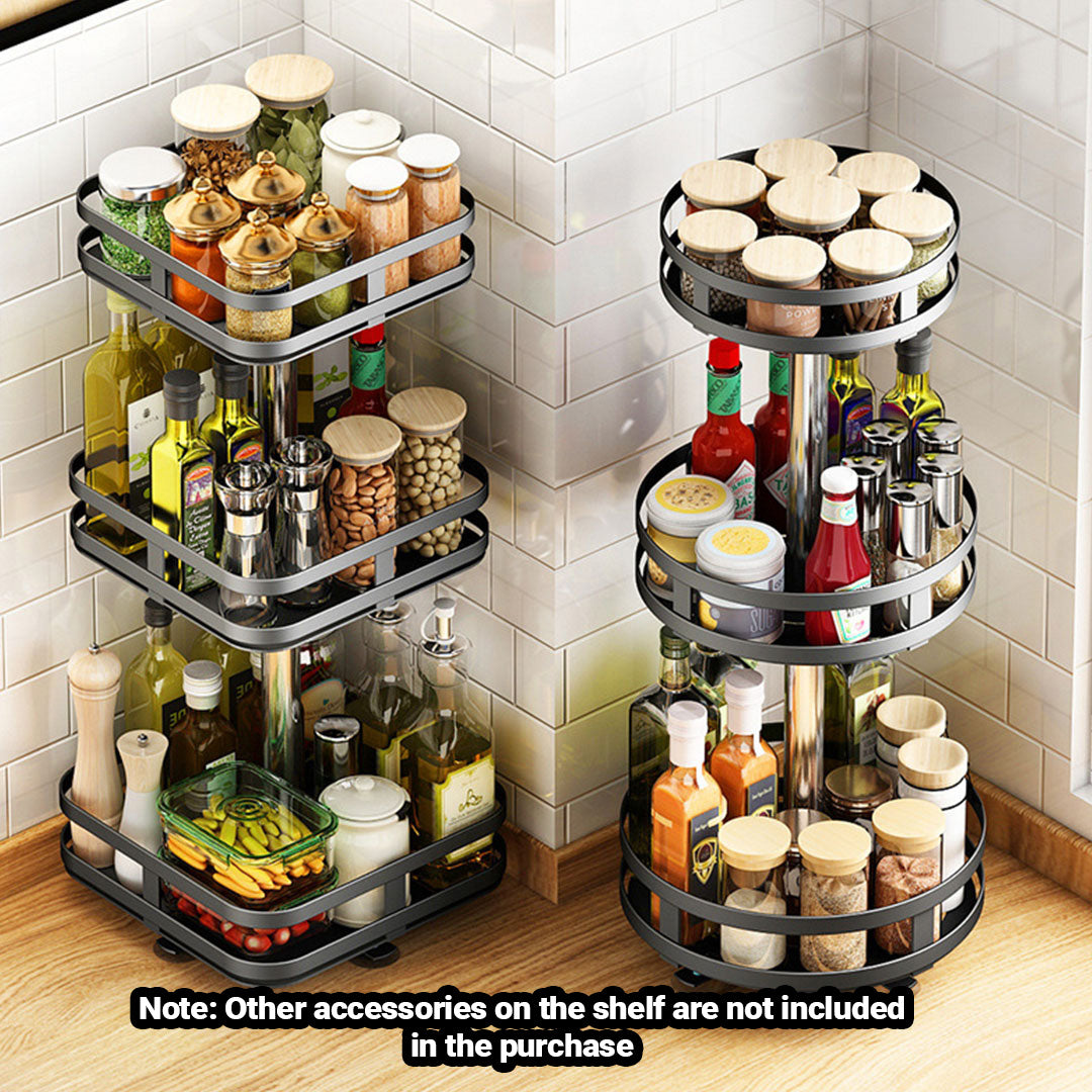 3 Tier Black Square Multi-Function Kitchen Seasoning Organiser Shelf