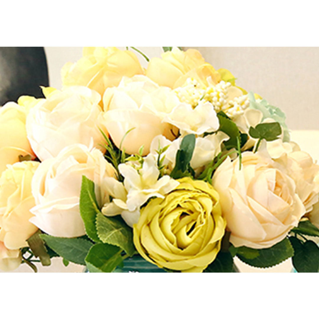 3pcs Artificial Silk with 15 Heads Rose White