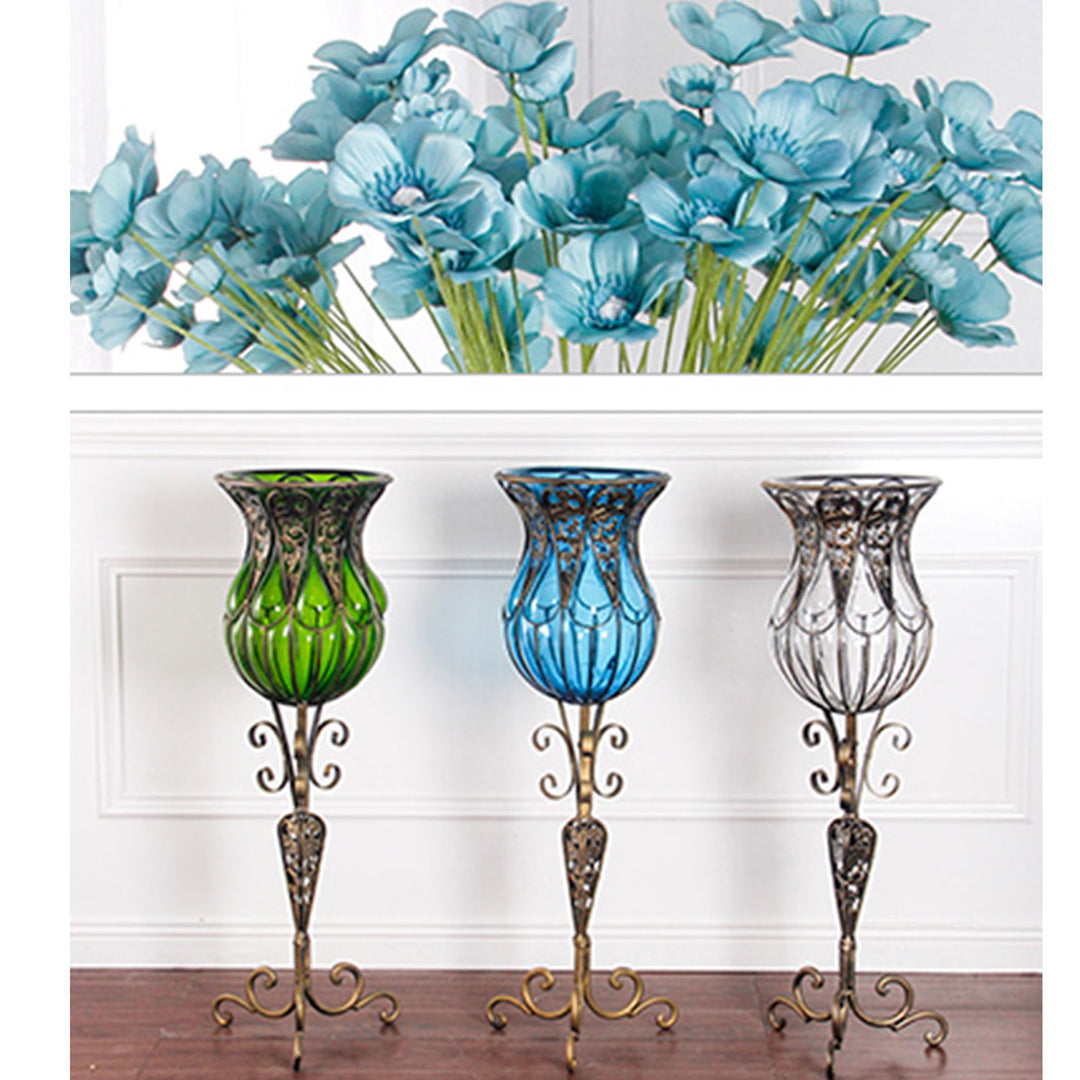 85cm European Clear Glass Floor Flower Vase with Tall Metal Stand