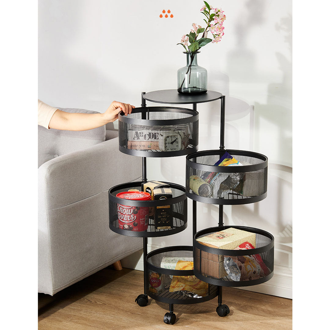 5 Tier Steel Round Rotating Kitchen Cart