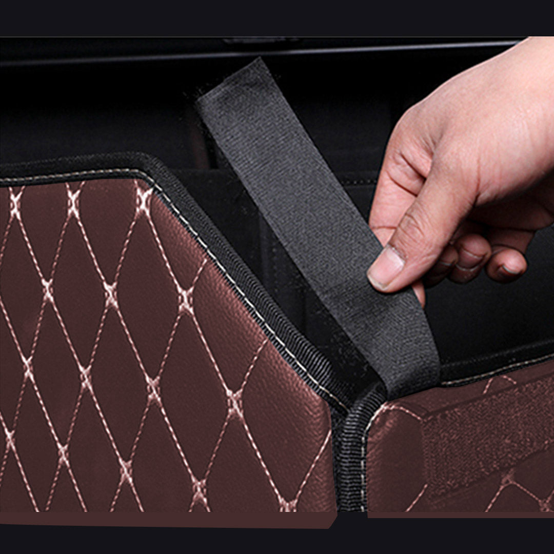 Leather Car Boot Foldable Trunk Cargo Organizer Box Coffee/Gold Stitch Large