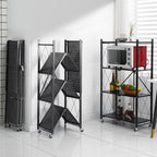 4 Tier Foldable Kitchen Shelves with Wheels Black