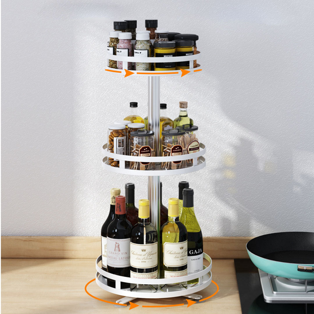 3 Tier White Round Multi-Function Kitchen Seasoning Organiser Shelf