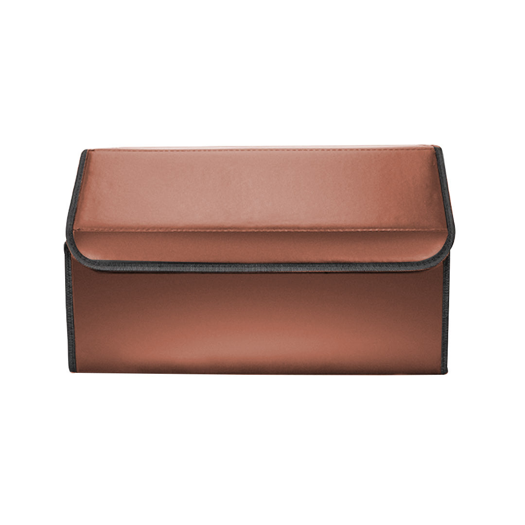 Leather Car Boot Foldable Trunk Cargo Organizer Box Coffee Large