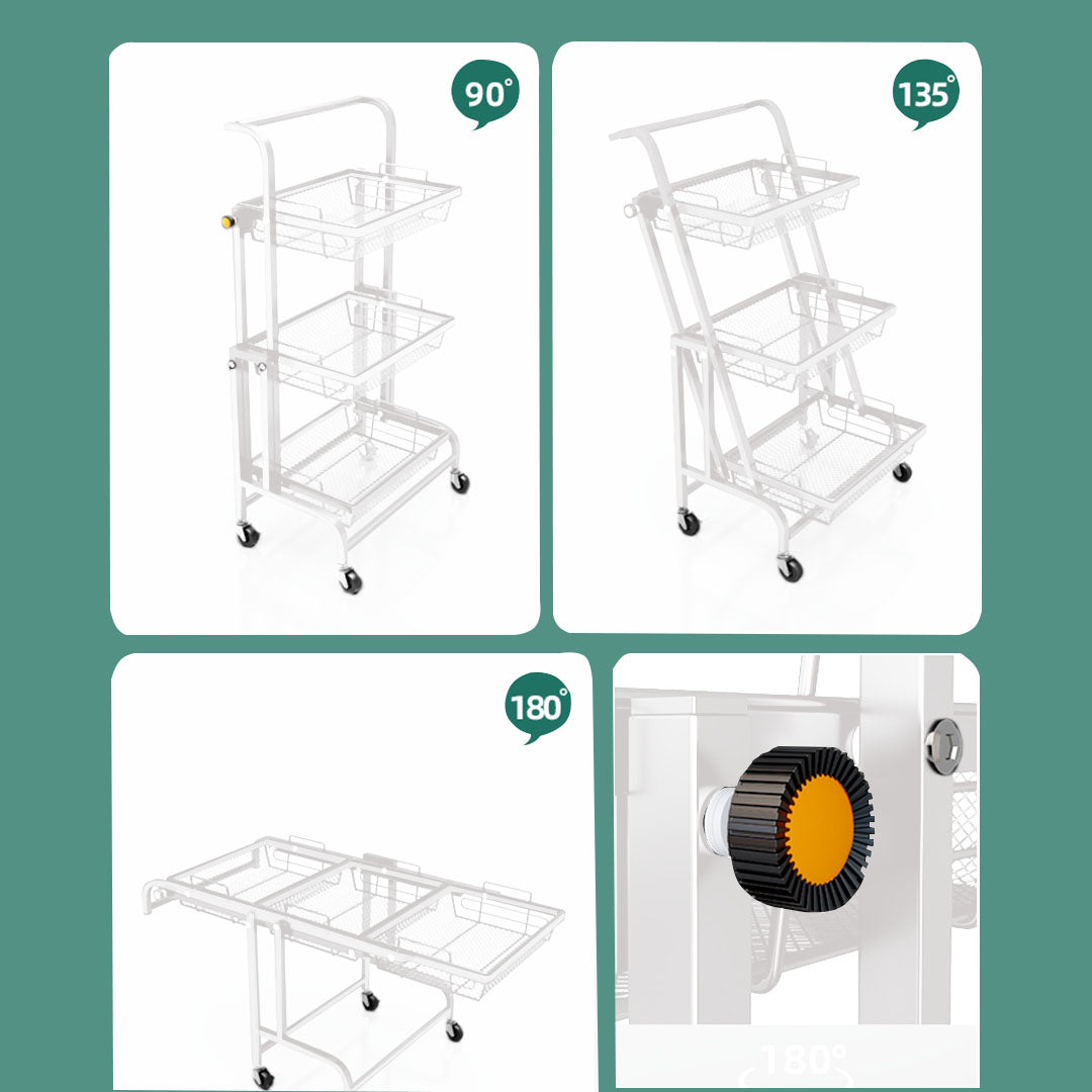 3 Tier Steel White Adjustable Kitchen Cart