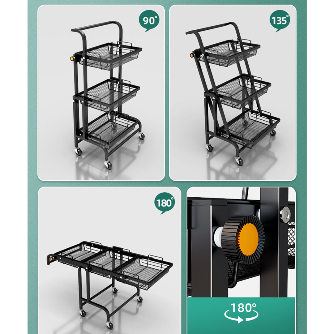 3 Tier Steel Black Adjustable Kitchen Cart