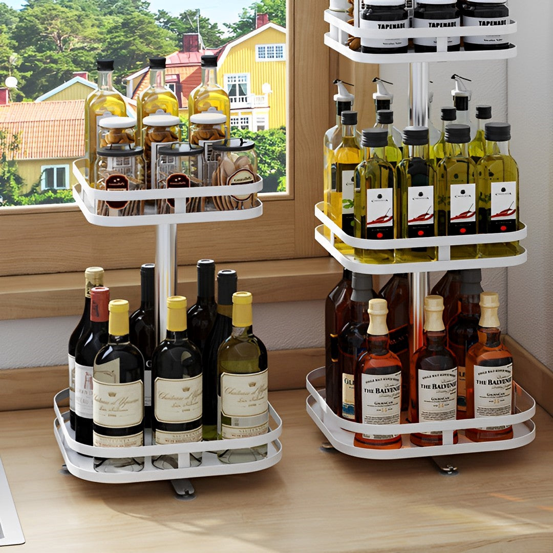 2 Tier White Square Multi-Function Kitchen Seasoning Organiser Shelf