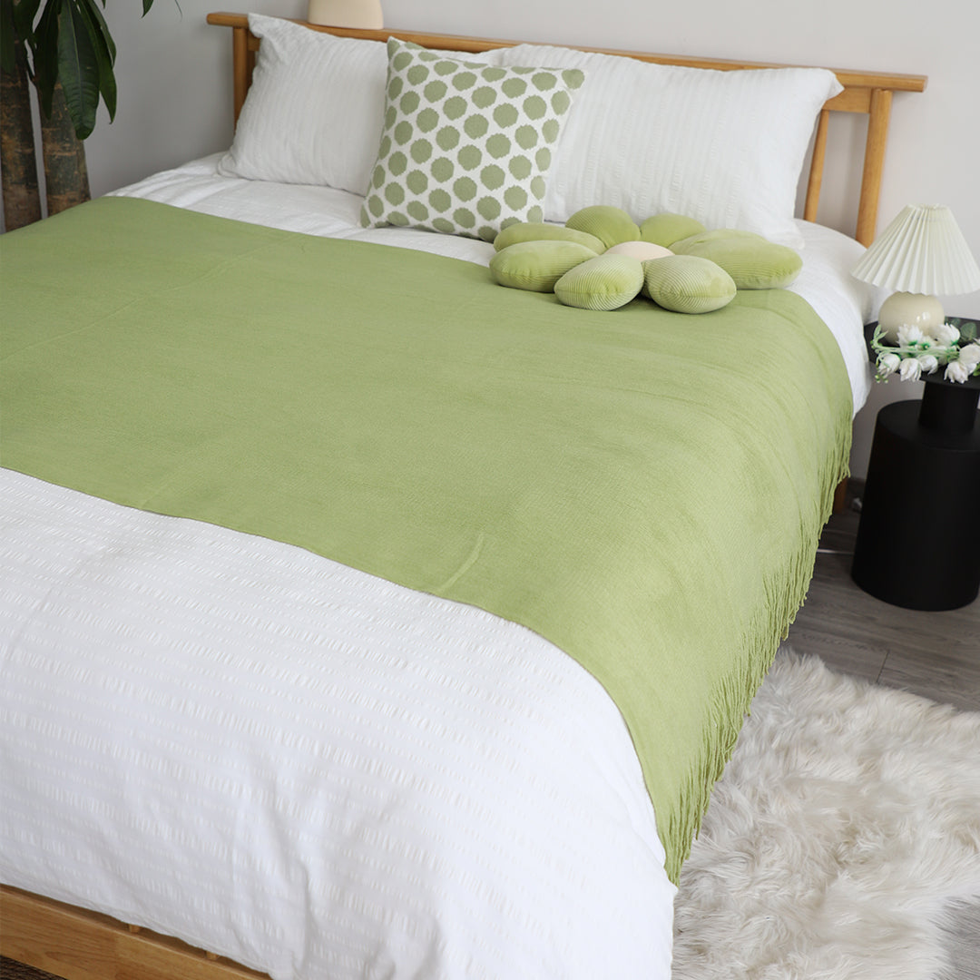 Green Acrylic Knitted Throw Blanket