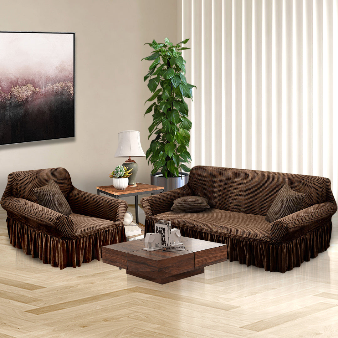 Coffee Colored 1- Seater Sofa Cover with Ruffled Skirt