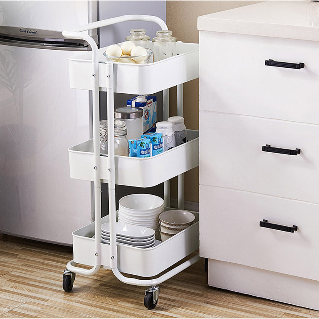 3 Tier Steel White Movable Kitchen Cart