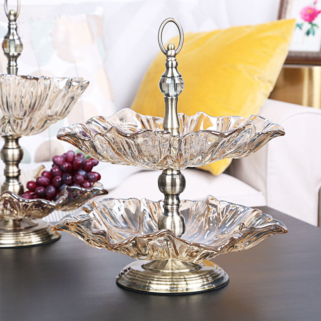 2 Tier Crystal Glass Fruit Bowl