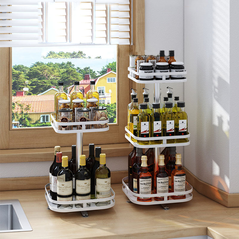 3 Tier White Square Multi-Function Kitchen Seasoning Organiser Shelf