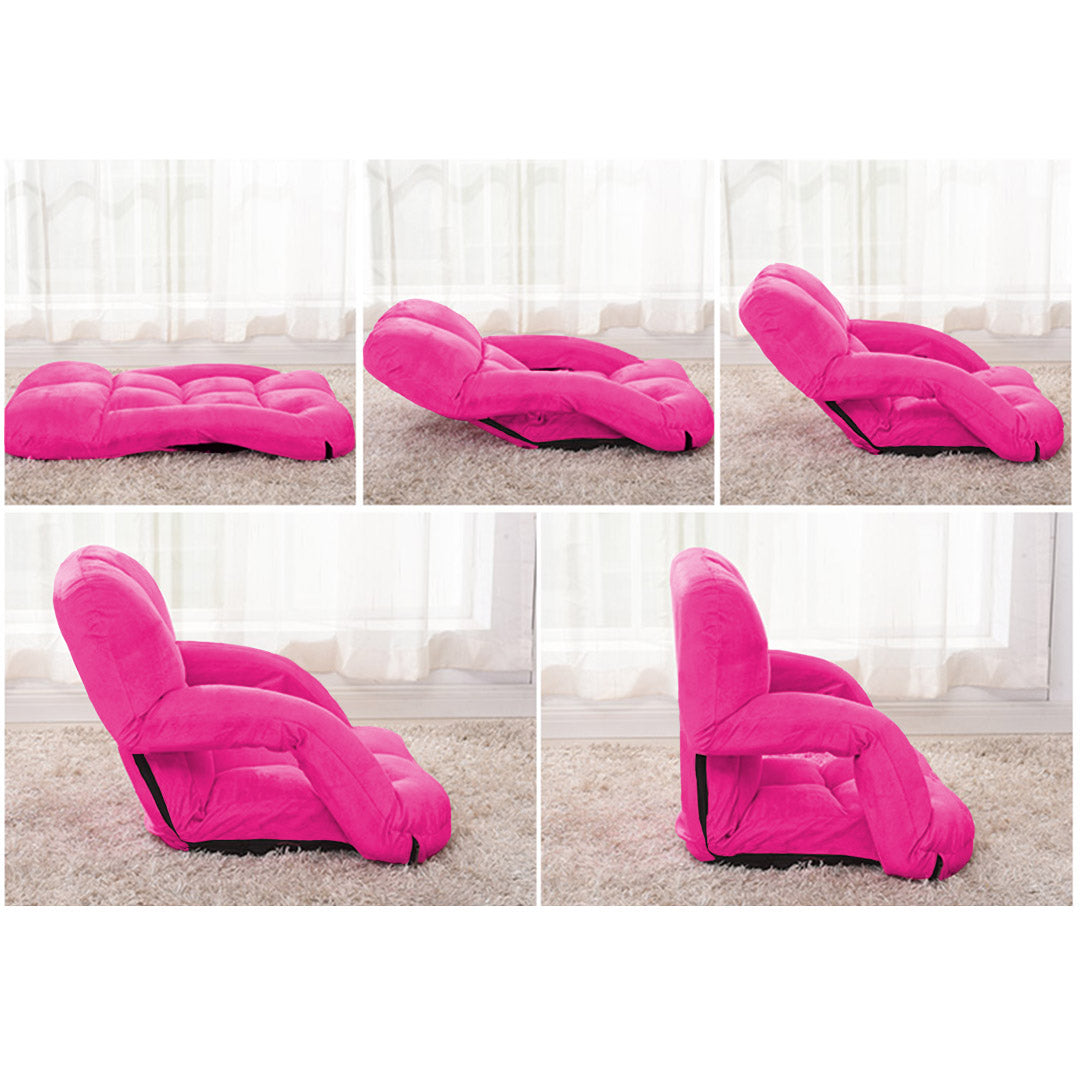 Foldable Floor Recliner Lazy Chair with Armrest Pink