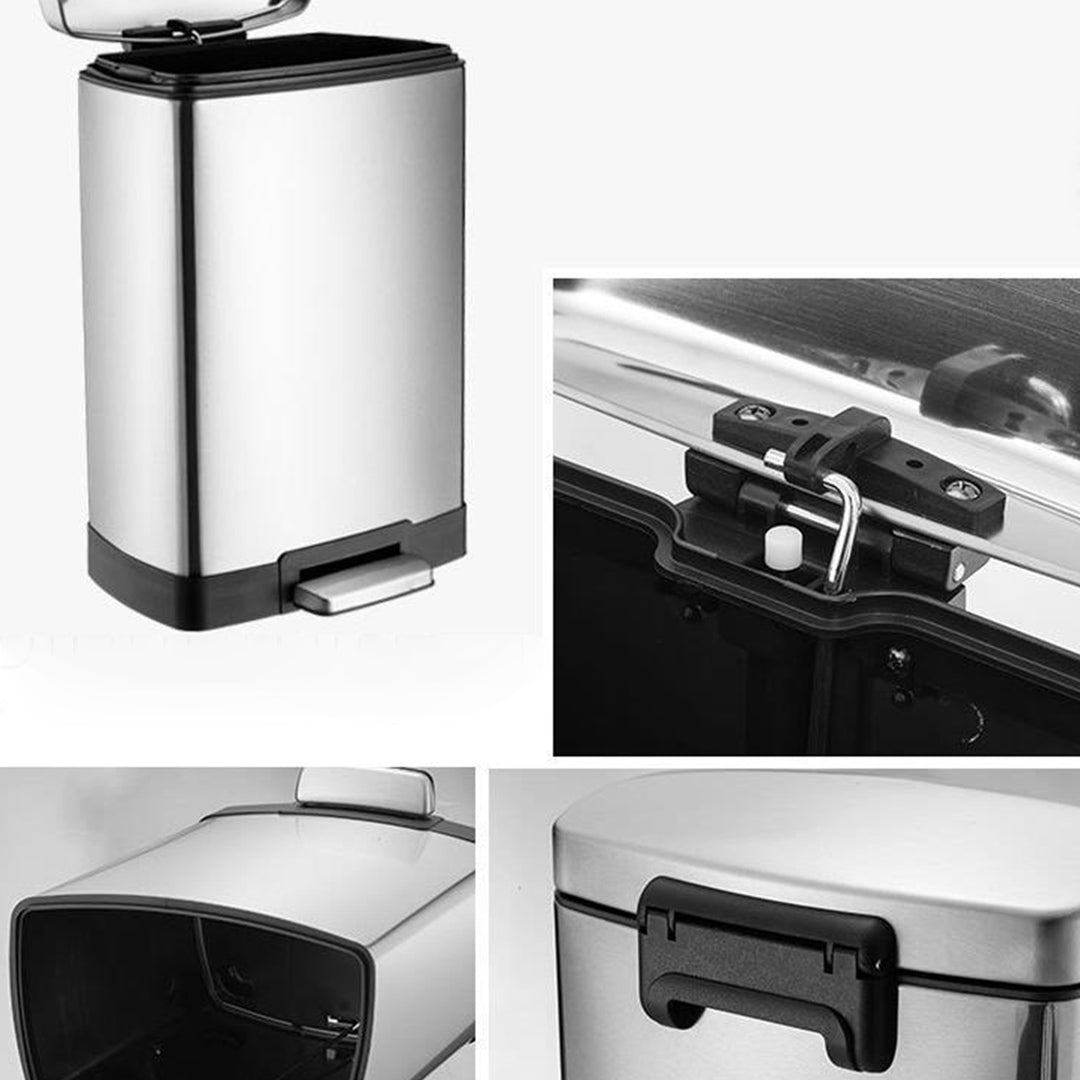 Rectangular 12L Stainless Steel Foot Pedal Recycling Bin for Garbage Silver