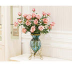 Blue European Glass Floor Flower Vase with Metal Stand
