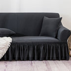 Dark Grey Colored 3- Seater Sofa Cover with Ruffled Skirt