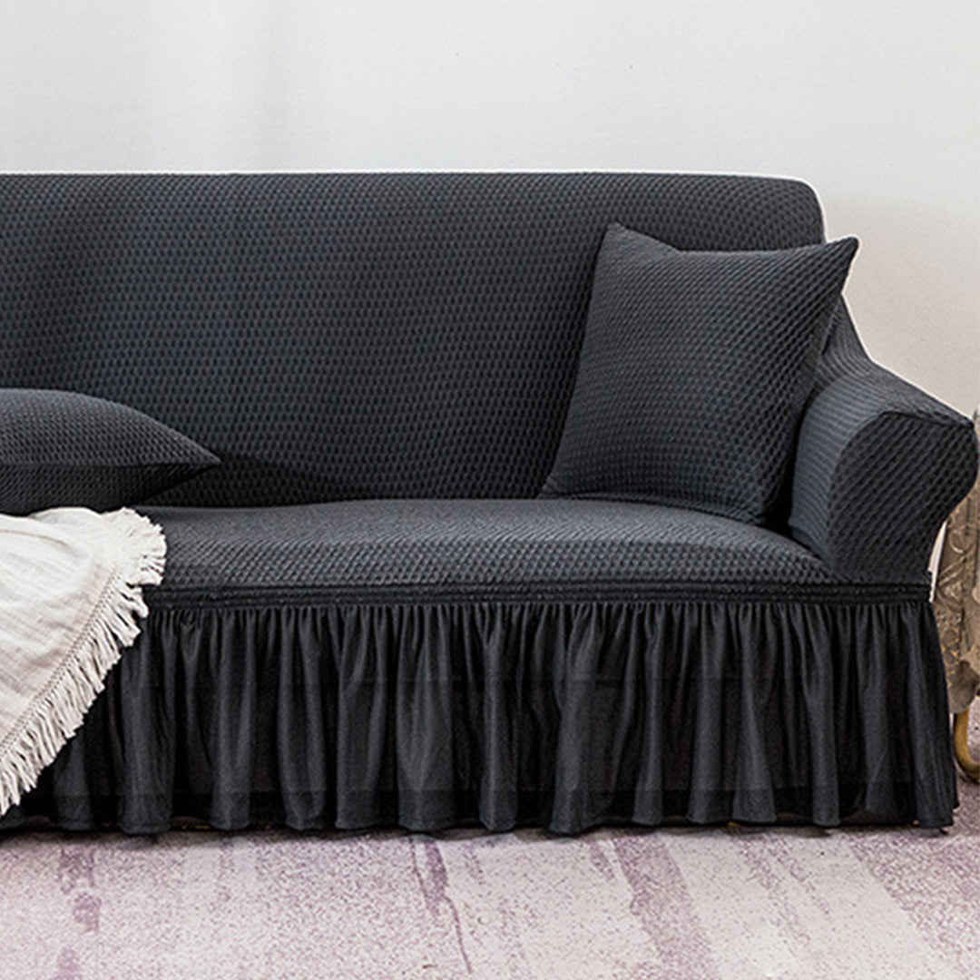 Dark Grey Colored 3- Seater Sofa Cover with Ruffled Skirt