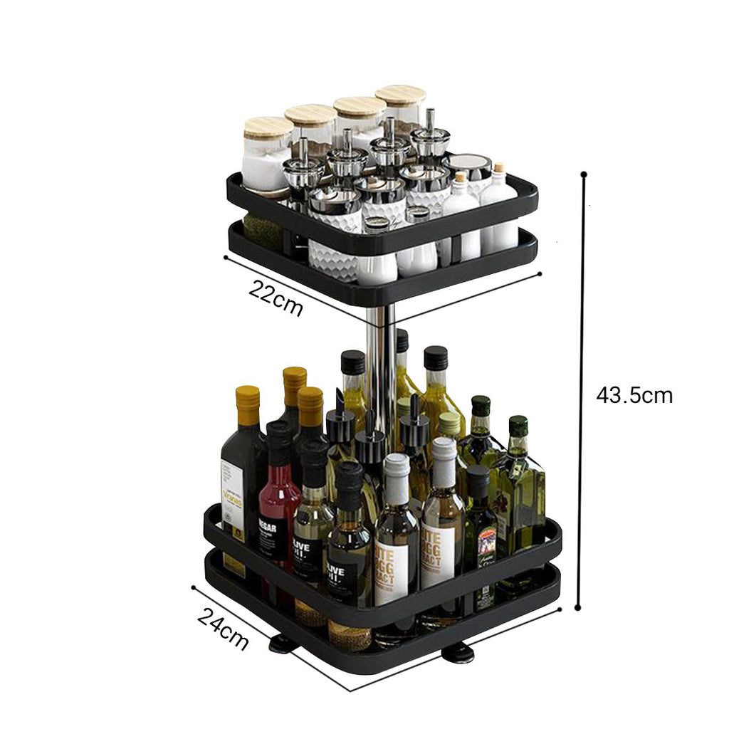 2 Tier Black Square Multi-Function Kitchen Seasoning Organiser Shelf