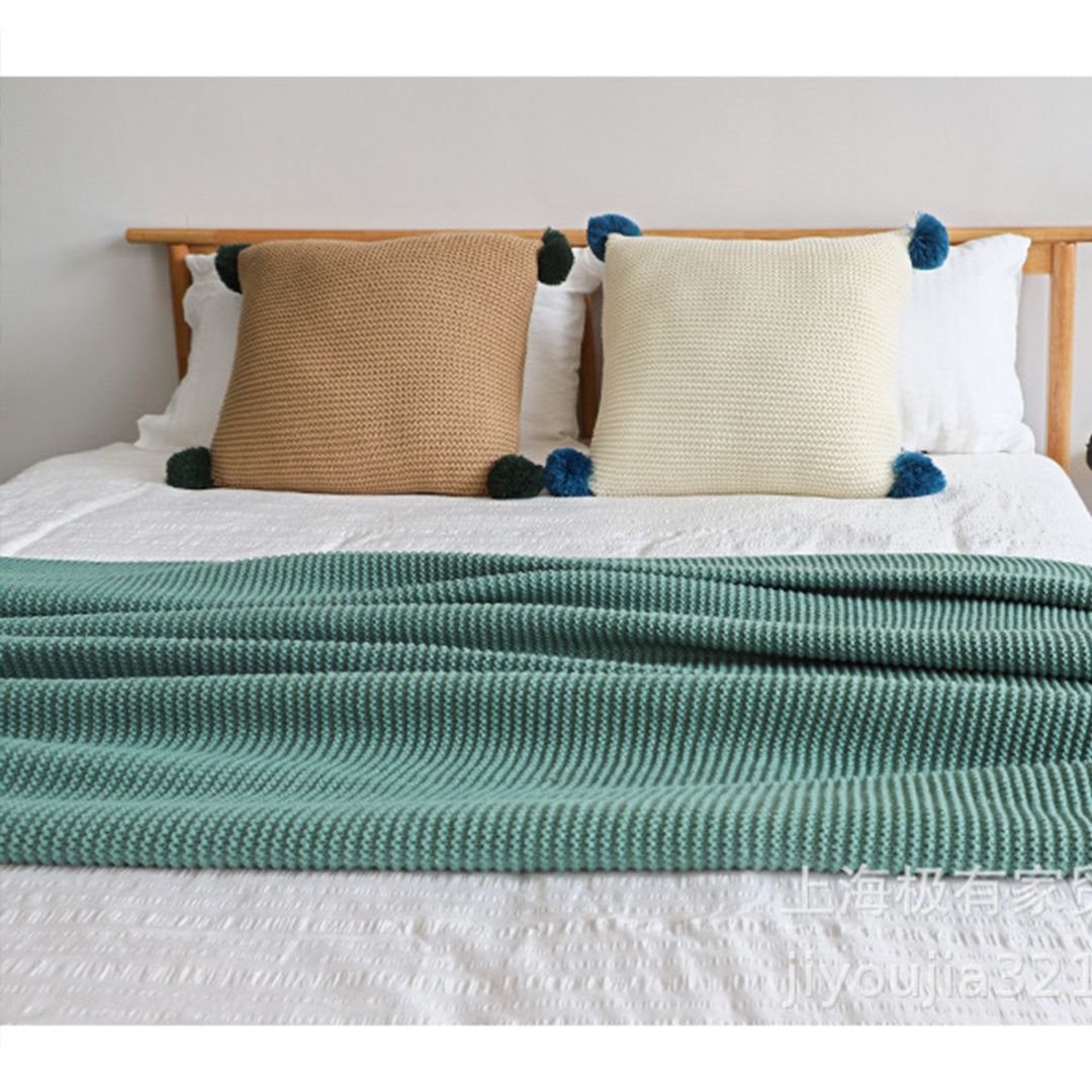 Green Tassel Fringe Knitted Throw Blanket