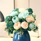 3pcs Artificial Silk with 15 Heads Rose Blue