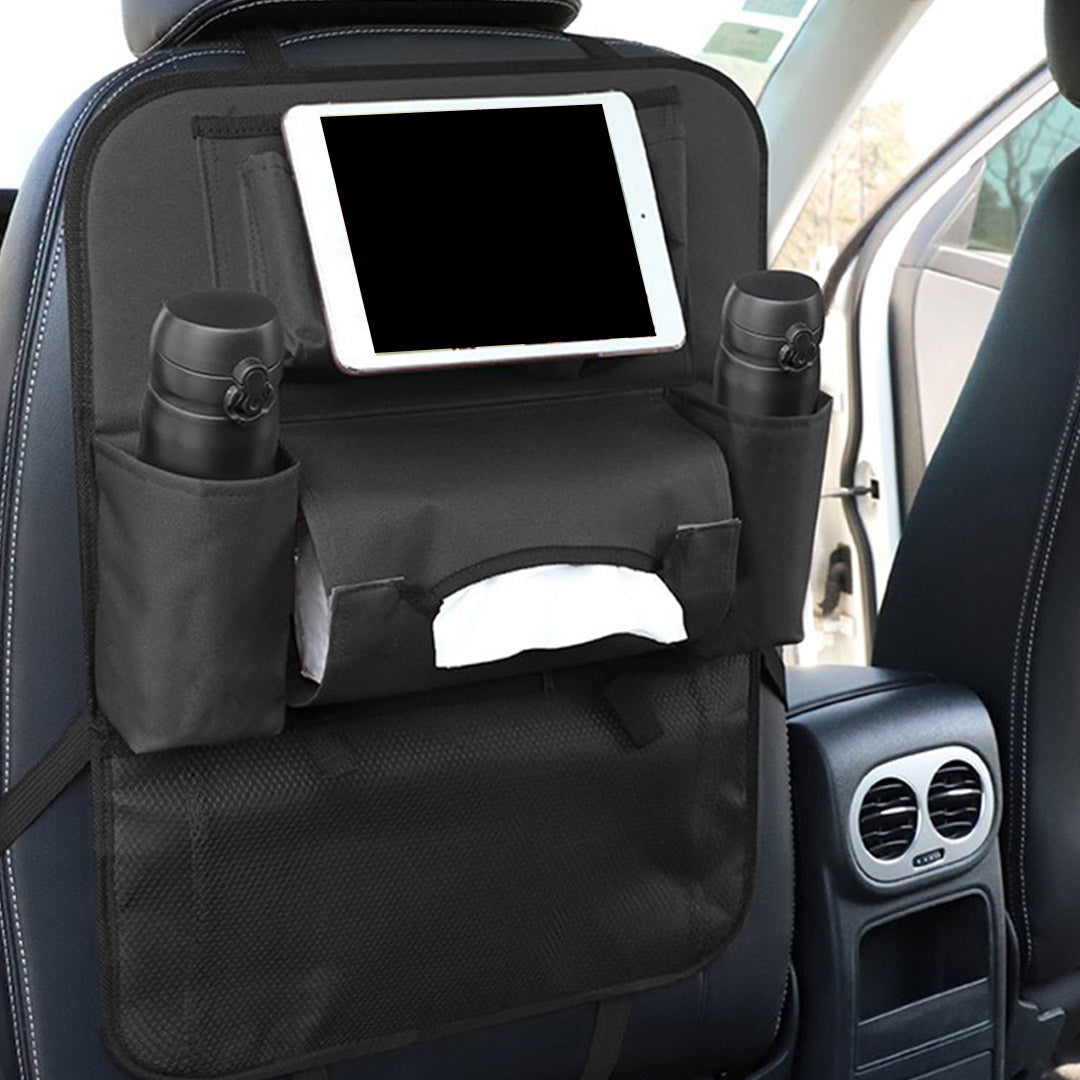 PVC Leather Car Back Seat Multi-Pocket Organizer and iPad Mini Holder Black