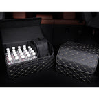 Leather Car Boot Foldable Trunk Cargo Organizer Box Black/Gold Stitch Small