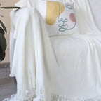 White Acrylic Knitted Throw Blanket