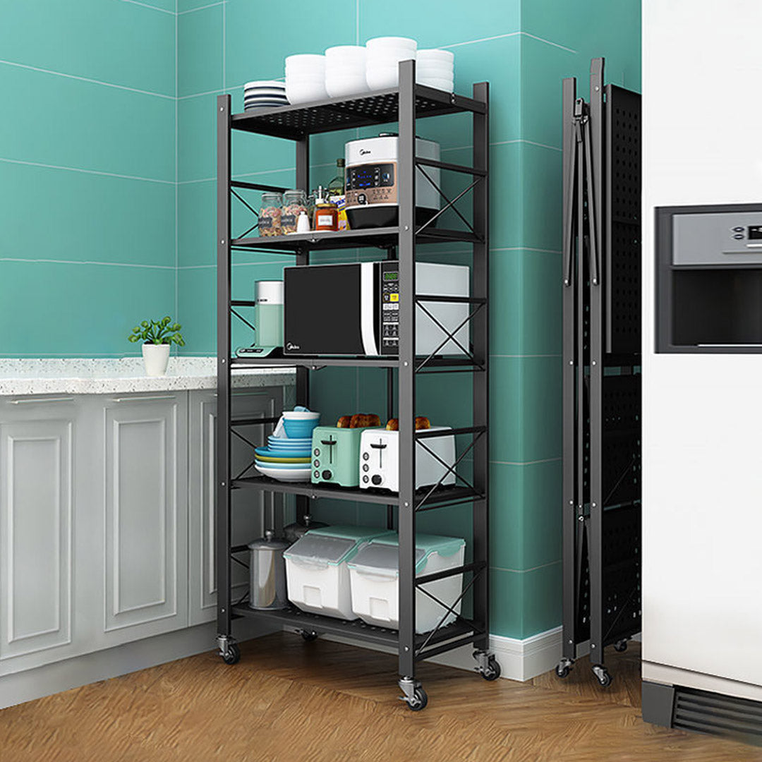 5 Tier Black Foldable Display Stand with Wheels
