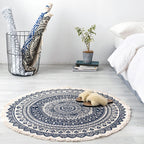 Black Carpet Soft Linen Bohemian Non-Slip Round Rug