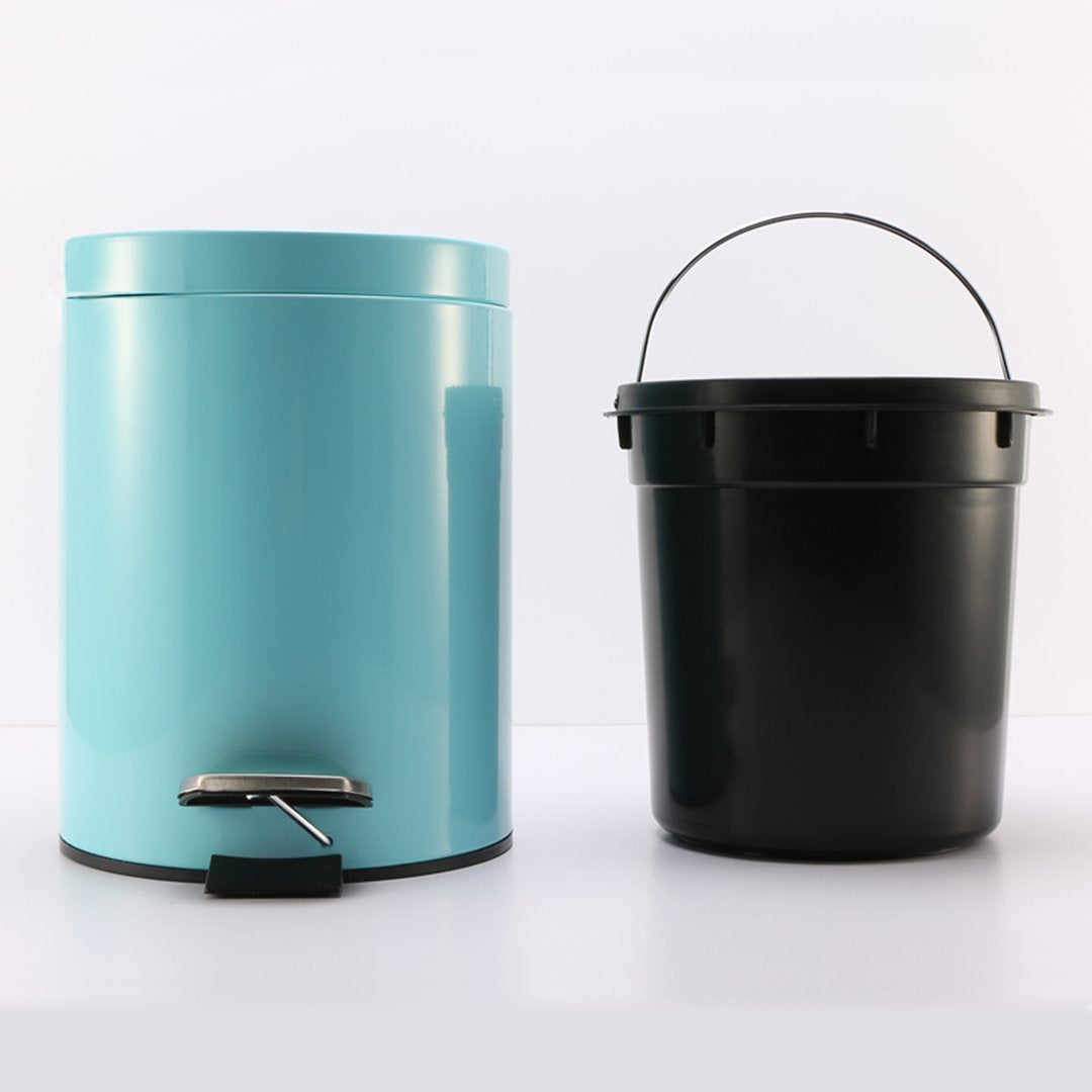 Foot Pedal Stainless Steel Trash Bin Round 12L Blue