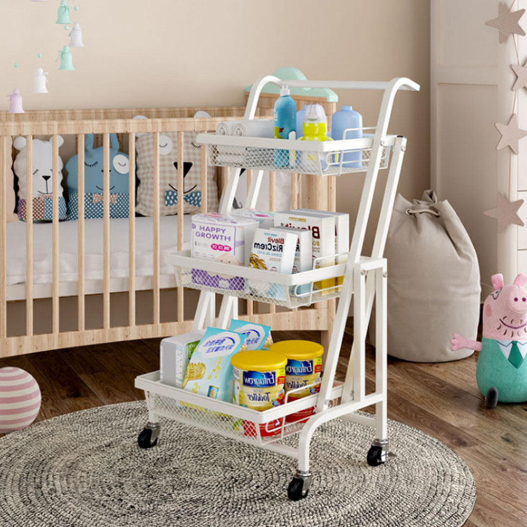 3 Tier Steel White Adjustable Kitchen Cart