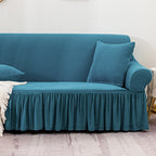 Blue Colored 3- Seater Sofa Cover with Ruffled Skirt