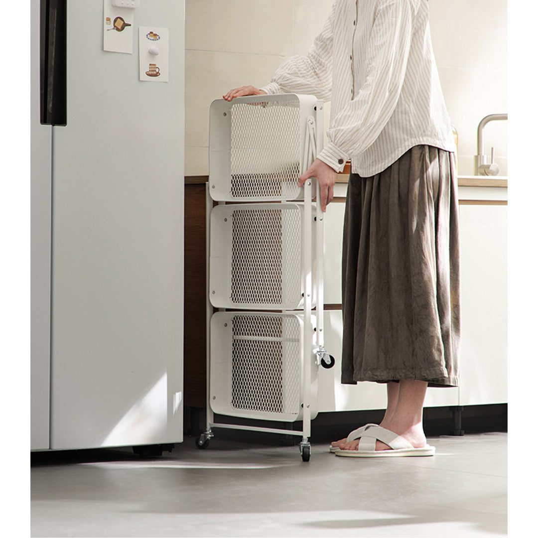 3 Tier Steel White Foldable Kitchen Cart
