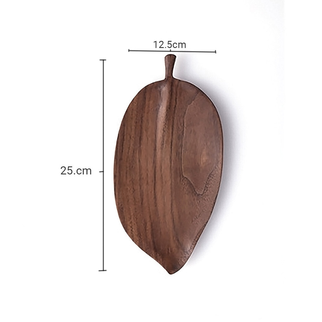 Set of 2 Walnut Leaf Shape Wooden Tray
