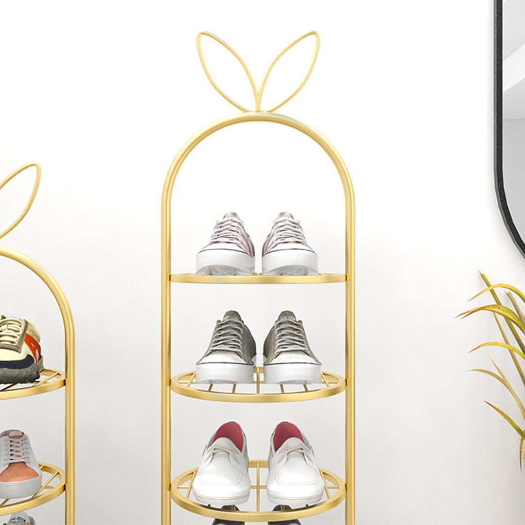 6 Tier Bunny Ears Shape Gold Plated Metal Shoe Rack Organiser