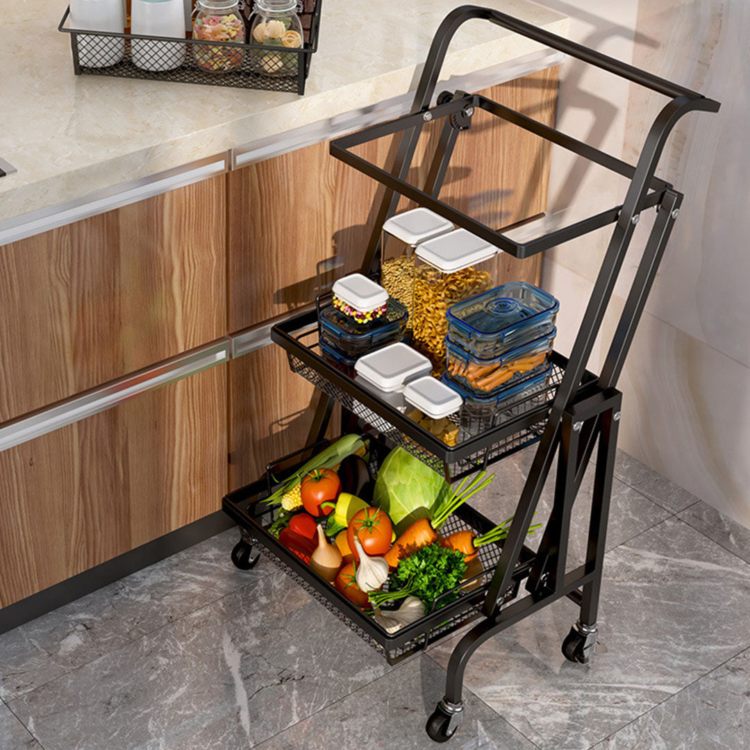 3 Tier Steel Black Adjustable Kitchen Cart