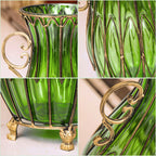 51cm Green Glass Floor Vase with 12pcs Artificial Flower Set