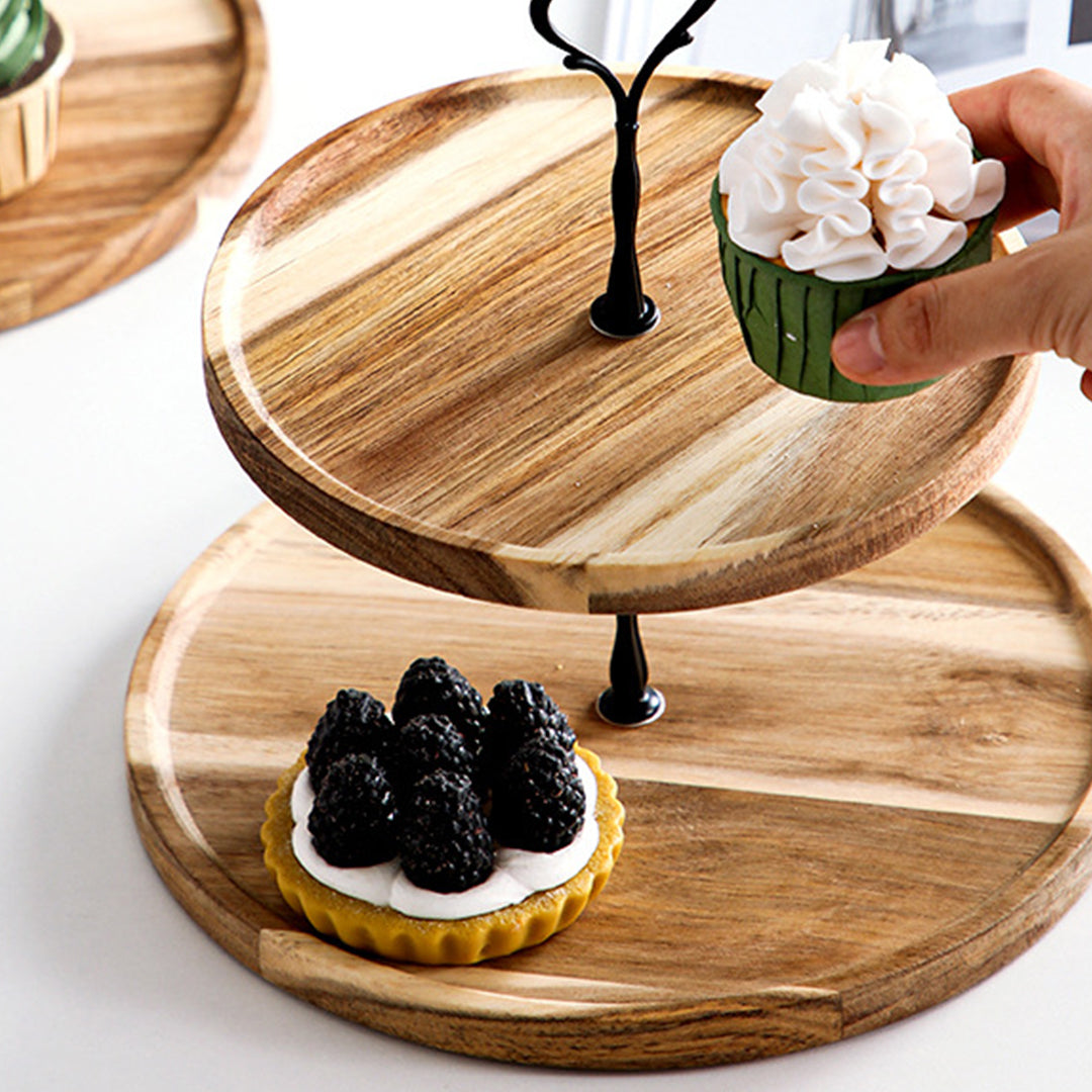 20cm 2 Tier  Brown Round Wooden Acacia board