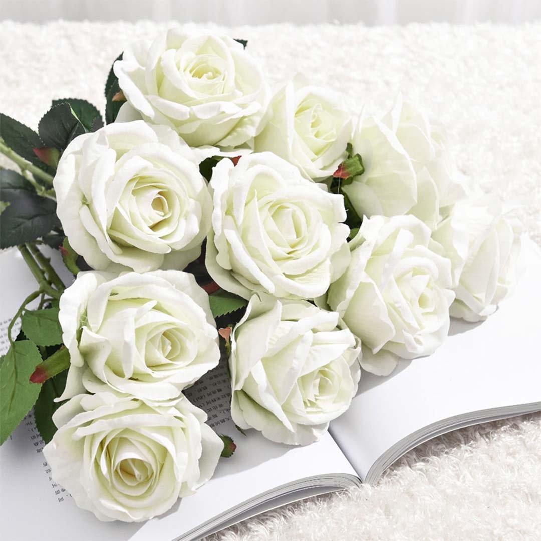 20pcs Artificial Silk Rose Bouquet White