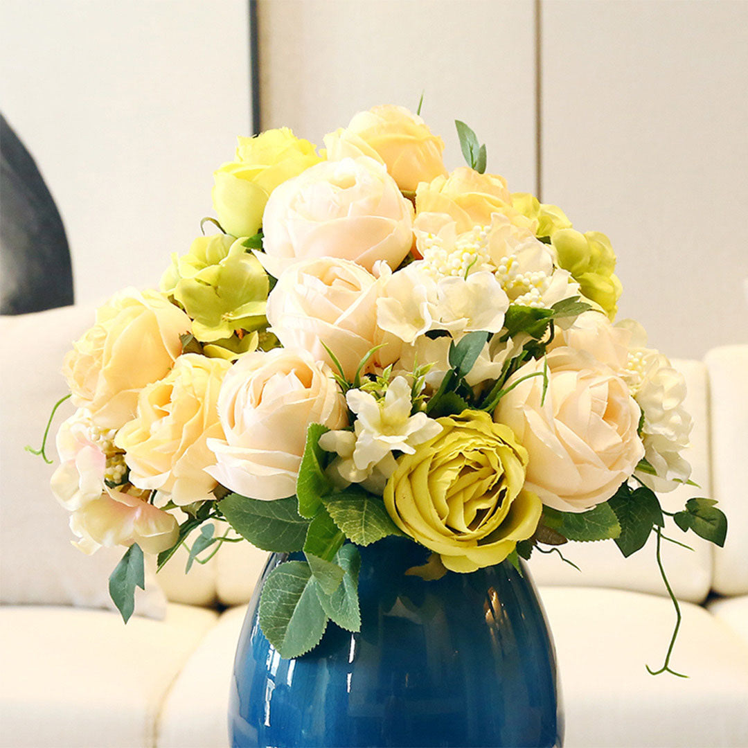 3pcs Artificial Silk with 15 Heads Rose White