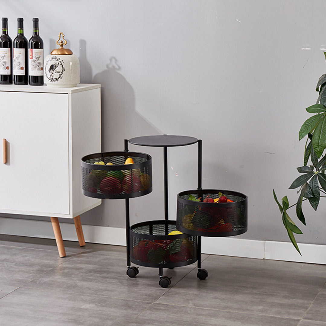 3 Tier Steel Round Rotating Kitchen Cart
