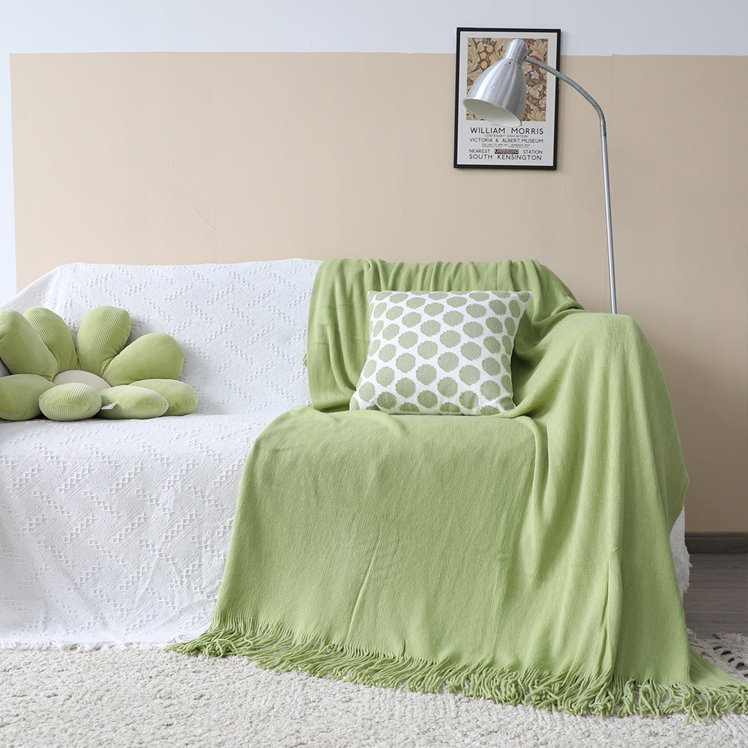 Green Acrylic Knitted Throw Blanket