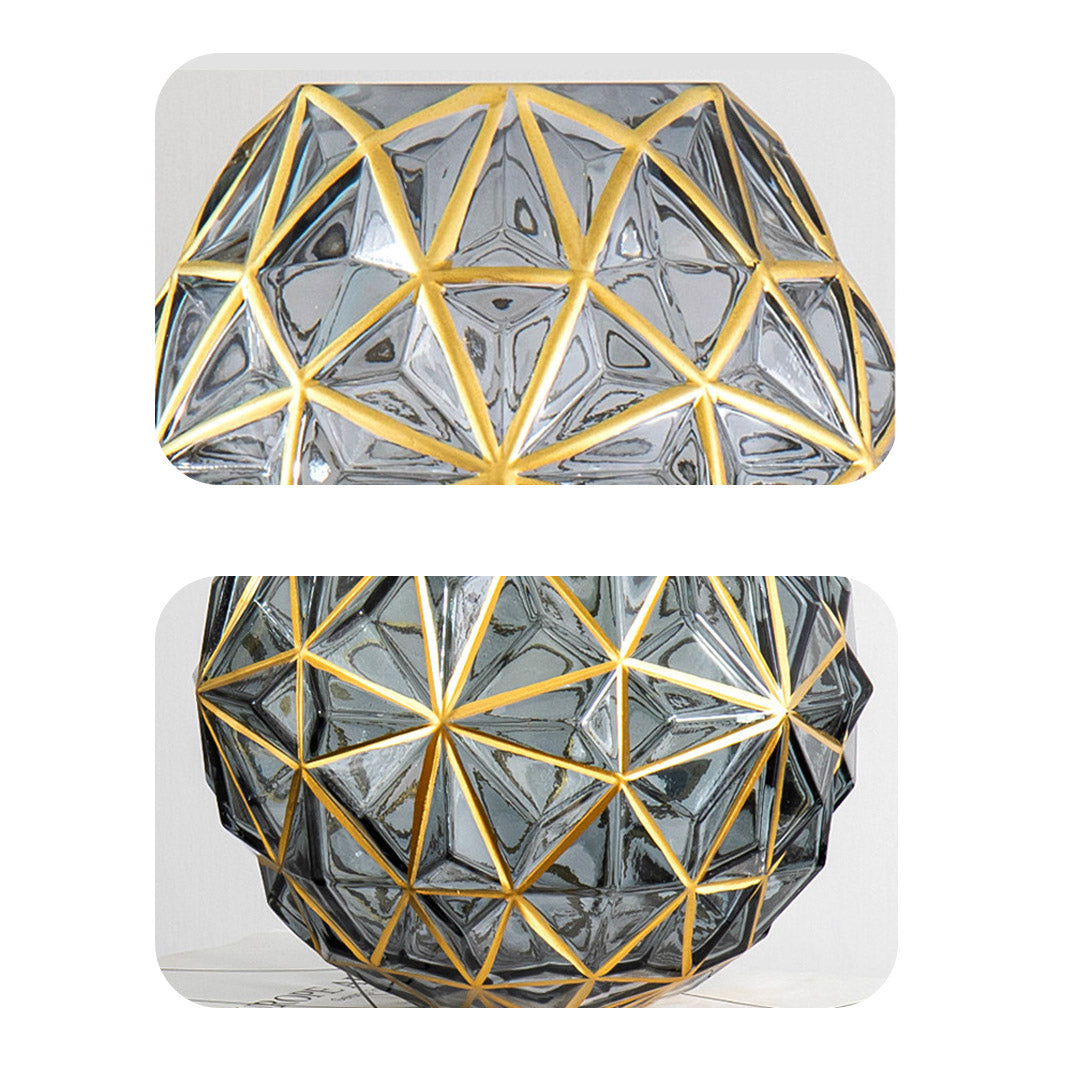 Grey Diamond Cut Glass Flower Vase with Gold Accent