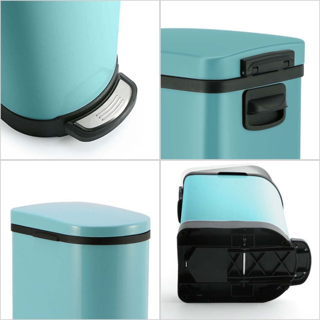 Foot Pedal Stainless Steel Trash Bin 10L U Blue