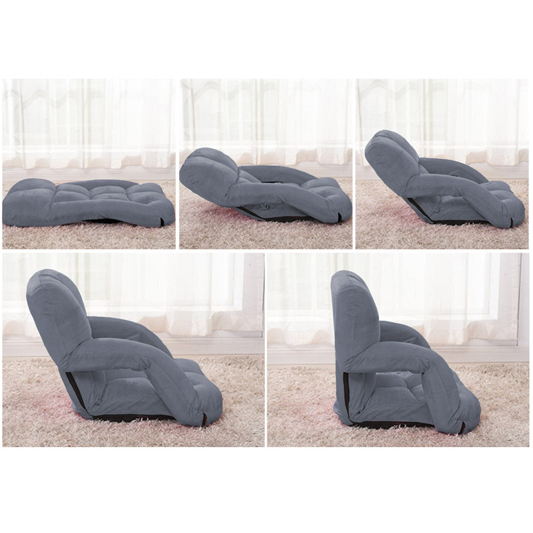 Foldable Floor Recliner Lazy Chair with Armrest Grey