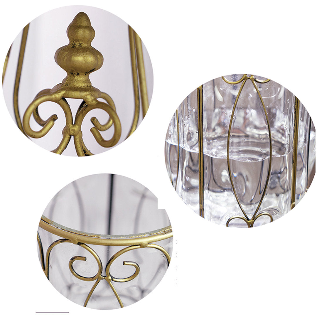 Clear Glass Cylinder Flower Vase with 6 Bunch 4 Heads Artificial Silk Magnolia denudata Set